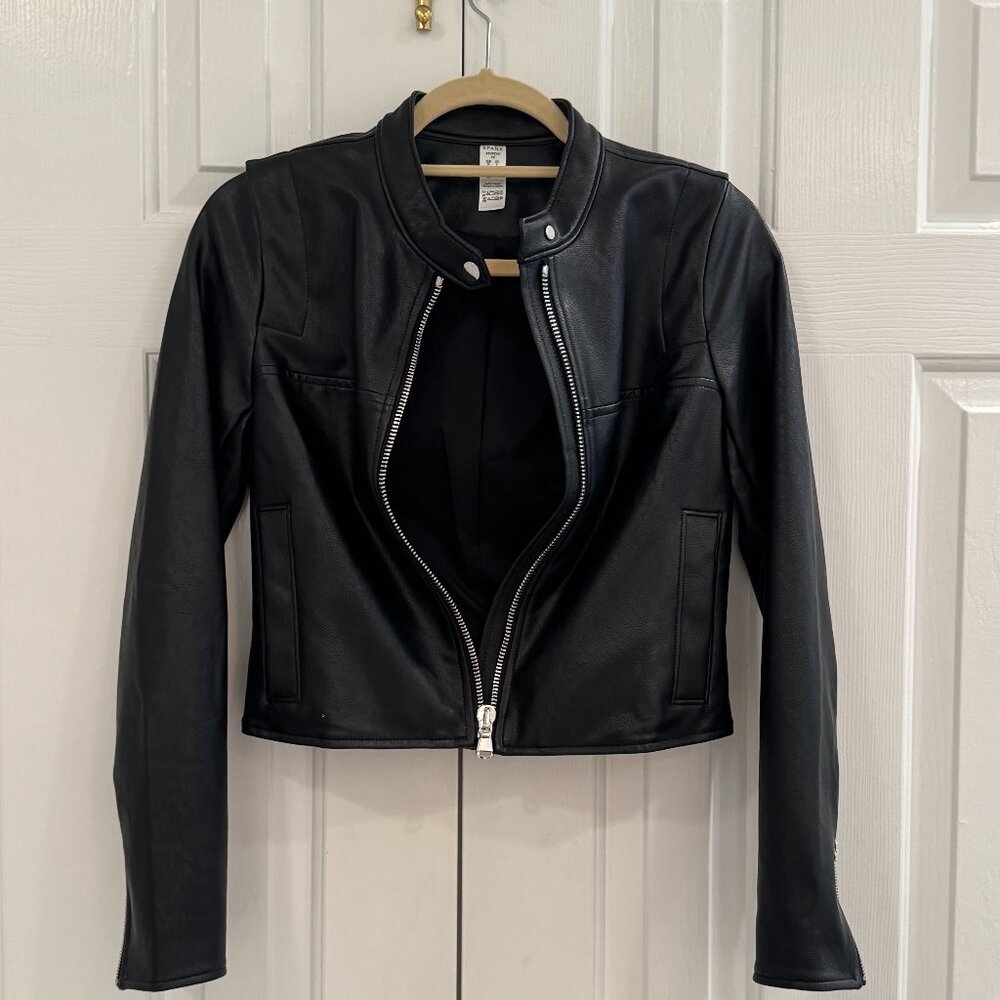 Spanx Faux Leather Cropped Moto Jacket NEW Size XS